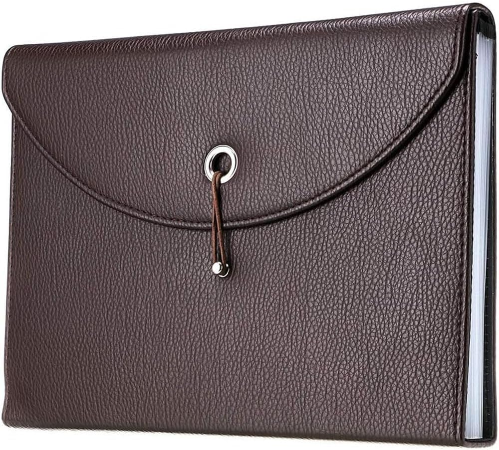 X springExpanding File Folders, 13 Pocket Document Wallet, Expandable Portable Accordion File Folder with Elastic Closure, Strong and Sturdy PU Leather A4 Business File Organizer Bag