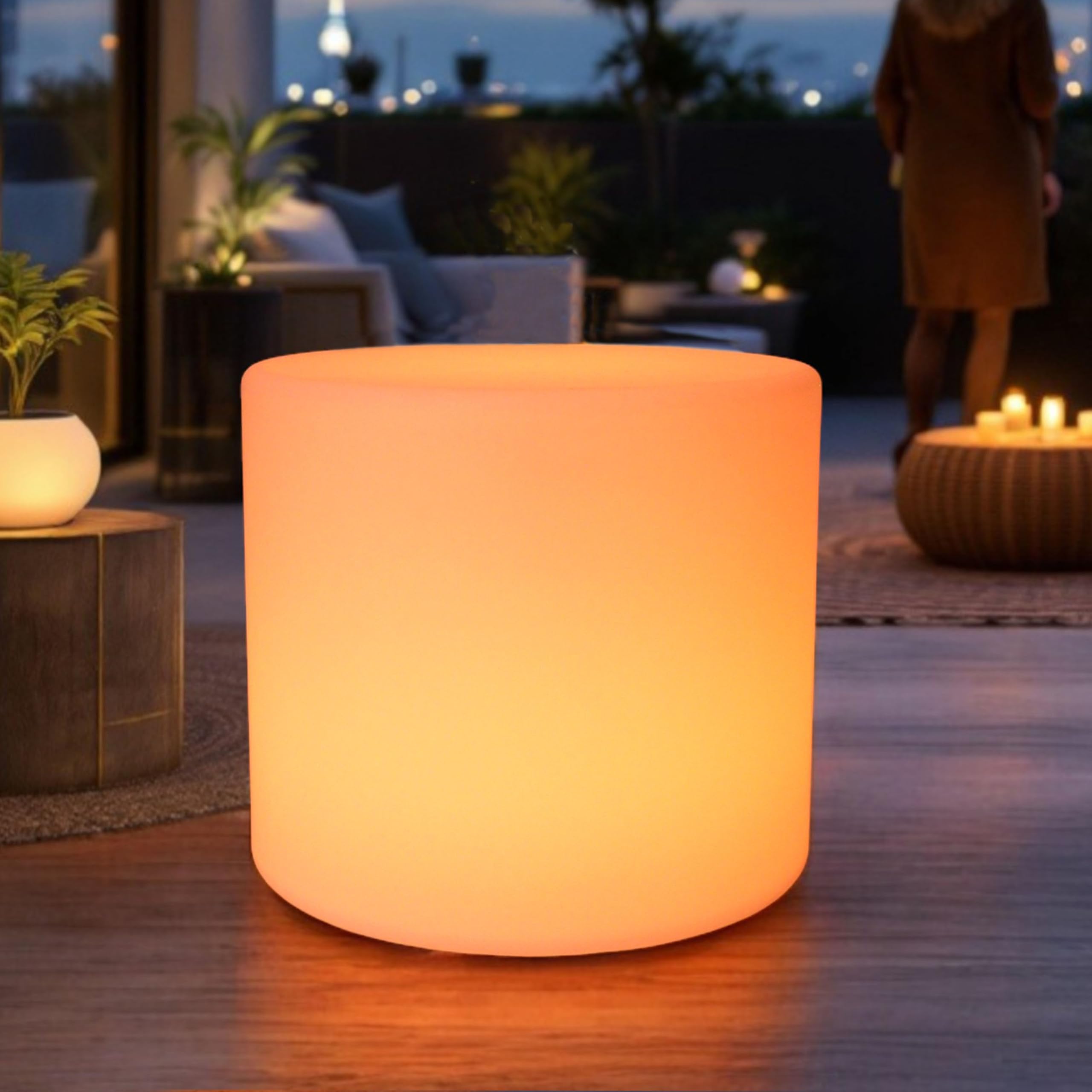 Arnusa LED Hocker mit Beleuchtung 45 cm x 50 cm RGB Leuchthocker PL608 mit Akku & Fernbedienung, 16 Farben, dimmbar, als Sitzhocker & Beistelltisch für Garten, Balkon, Party & Lounge