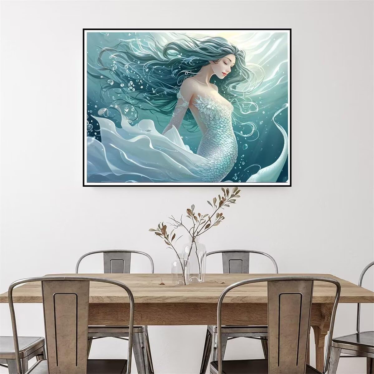 Meerjungfrau Malen Nach Zahlen, DIY Set Erwachsene Malen Nach Zahlen Schipper, auf Leinwand Acrylmalerei Nach Zahlen mit 3 Pinsel und Acrylfarben Basteln Mädchen Geschenk 100X150cm (Rahmenlos) I-10049