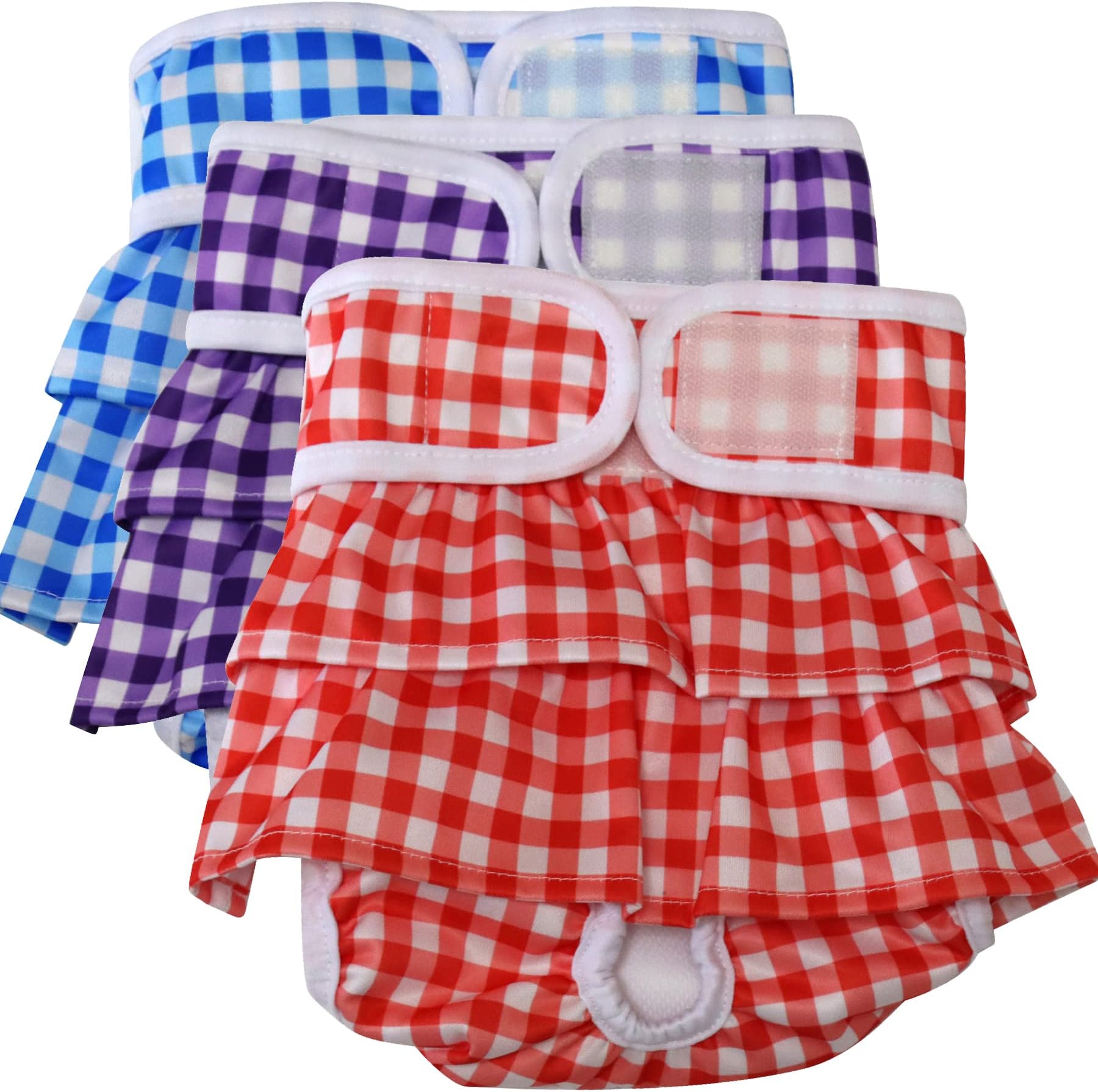 JoyDaog (3 Pack) Small Dog Diapers Dress for Female Reusable Premium Grid Puppy Nappies for Period Heat Incontinence M