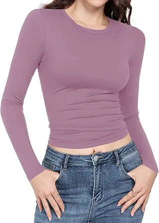 Long Sleeve Shirts for women-Underscrub Crew Neck Slim Fit Basic Tops for Teens Workout Going Out Y2K Fall Fashion 2025