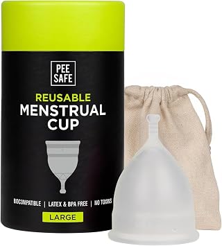 Pee Safe Menstrual Cup for Women, Large Size Period Cup, Medical Grade Silicone, Soft Flexible Reusable Feminine Hygiene Cup with Travel Pouch, Up to 12 Hours Protection