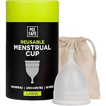 Pee Safe Menstrual Cup for Women, Large Size Period Cup, Medical Grade Silicone, Soft Flexible Reusable Feminine Hygiene Cup with Travel Pouch, Up to 12 Hours Protection