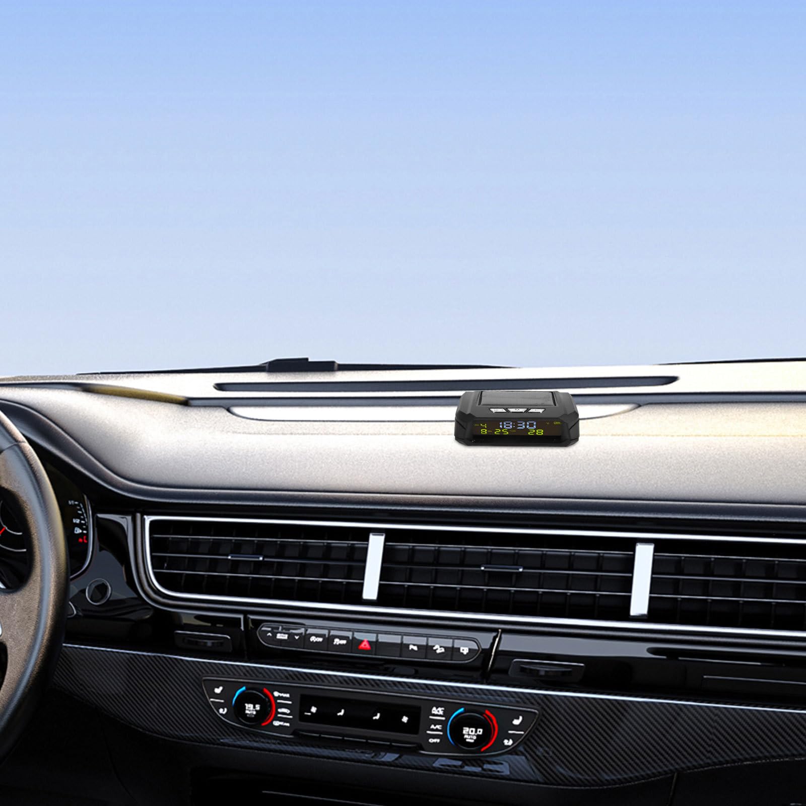 Reloj Digital Solar para Coche con Pantalla LCD Termómetro Integrado Visualización de Fecha y Hora Mini Reloj Multifuncional para Salpicadero de Automóvil y Camión Fácil