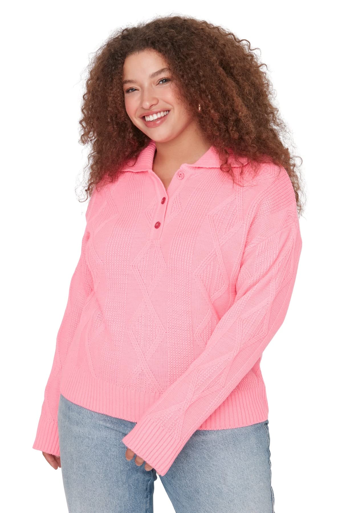 Trendyol, Regular Standard Plus Size Sweater, Pink, 4XL