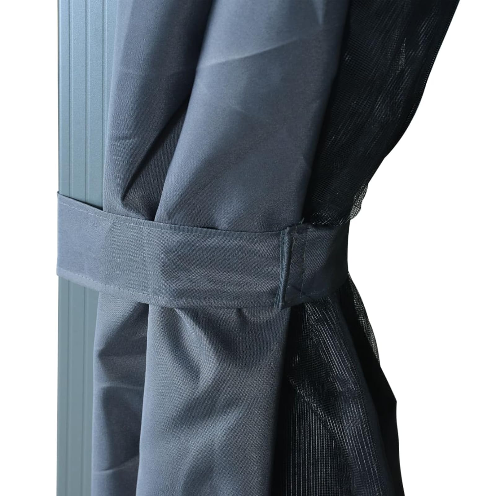 Pawilon z zasłonami 400 x 300 x 270 cm – rama ze stali aluminiowej w kolorze antracytowym, odporny na warunki atmosferyczne, z powłoką zapobiegającą promieniowaniu UV, 4 zasłony i siatki