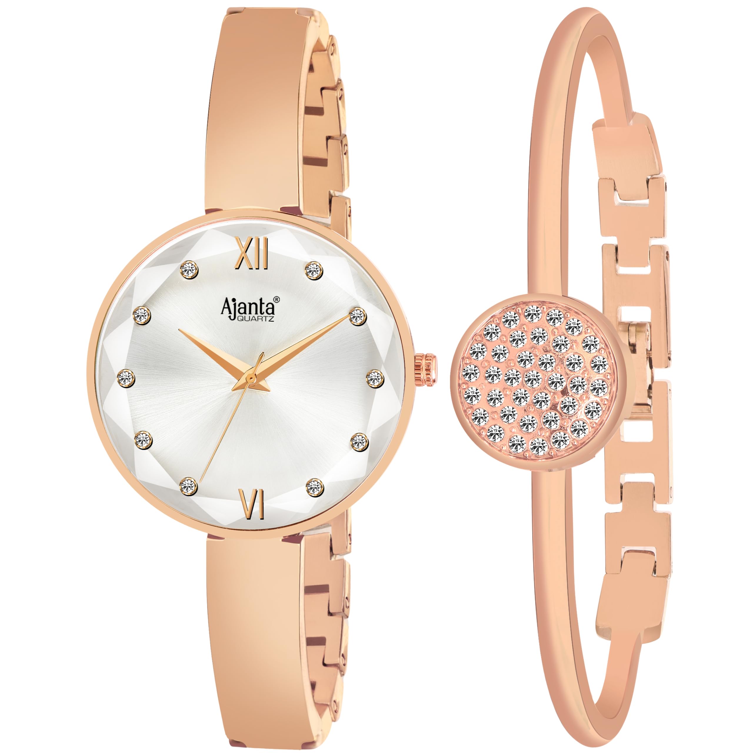Ajanta Quartz Newly Launched Stylish Rosegold Analog Watch for Women and Girls with Metal Strap & Rosegold Diamond Bracelet Suitale for Casual, Formal (La Luna Collection) (Silver) (B0DD482FC9) Amazon Price History, Amazon Price Tracker