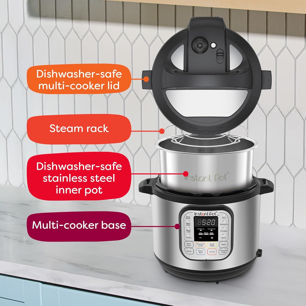 Instant Pot Duo 7-in-1 Electric Pressure Cooker, Slow Cooker, Rice Cooker, Steamer, Saute, Yogurt Maker, Warmer & Sterilizer, Includes App With Over 800 Recipes, Stainless Steel, 6 Quart 6 Quarts Instant Pot — view 5