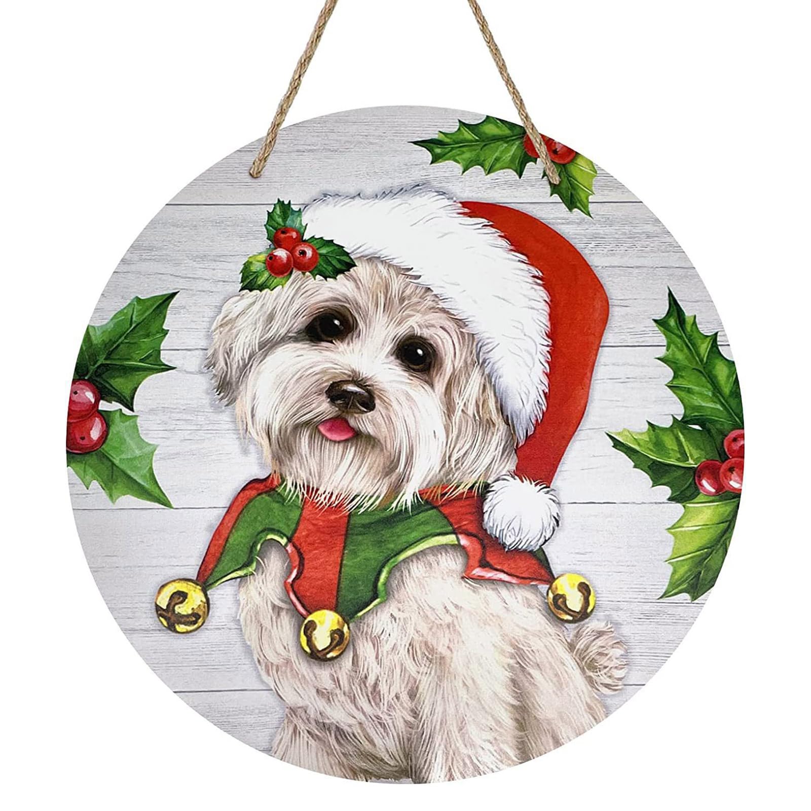 Christmas Dog Sign for Front Door Decor Wooden Farmhouse Welcome Sign Door Hanger for Wreath Wall Hanging Decoration Christmas Signs Decor