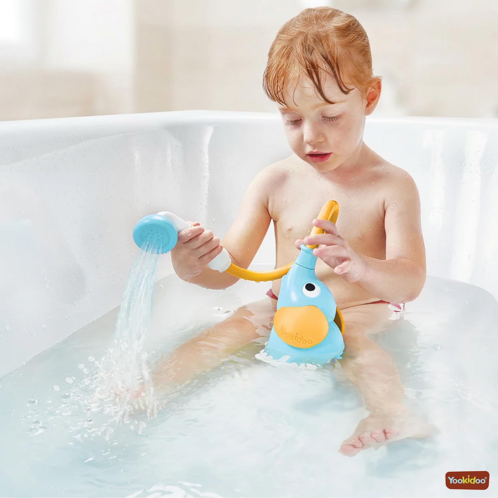 Ducha de baño elefante azul y naranja - Yookidoo