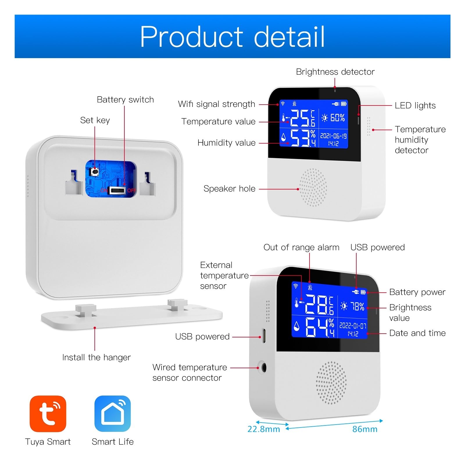 Sensore Di Umidità Della Temperatura WiFi Tuya Con Sonda Esterna Schermo LCD Monitor Remoto Termometro Da Interno Igrometro Smart Life APP Preciso Veloce Monitoraggio In Tempo Reale(Without Probe)