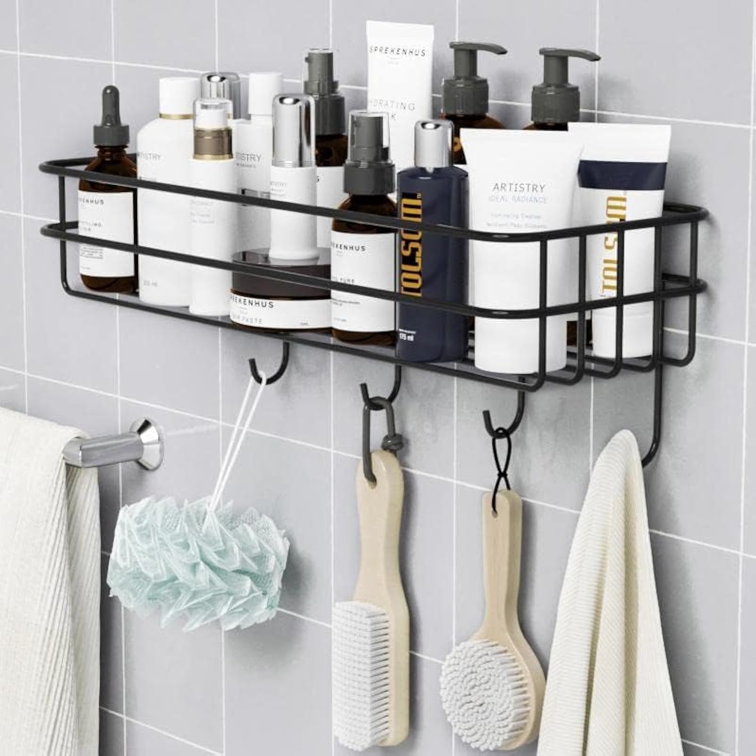 ADTALA Bathroom Rack - Bathroom Shelves - Kitchen Storage – Multipurpose Rack and Shampoo Holder with 4 Hook - Adhesive Shower Caddy Metal Shelf Without Drilling (Black) (B0B5MX1D8H) Amazon Price History, Amazon Price Tracker
