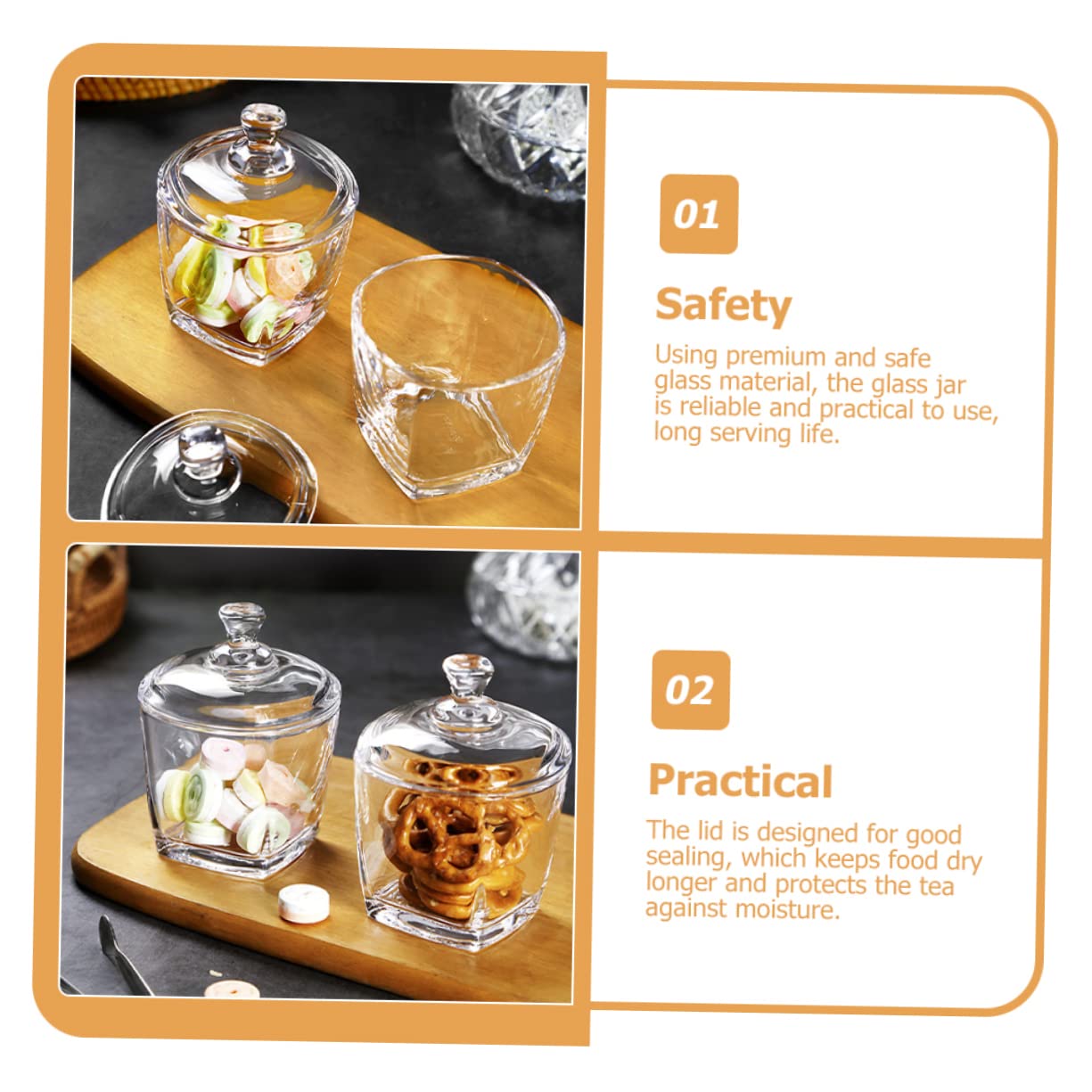 MAGICLULU Bonbongläser Befüllende Deckel 2 aus 260ml mit Luftdichte Glas Stück zu Transparente Aufbewahrung Aufbewahrungsbox Einfach Snack Süßigkeiten für Haushalt und Servieren