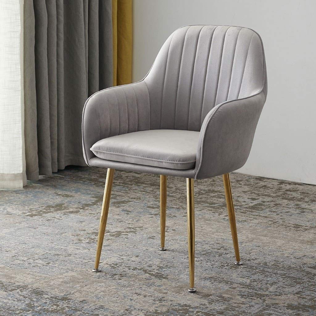 SJIALEN Soft Velvet Dining Chair,Plating Leg Backrest with armrests for Dining Room Hotel Office Lounge Chair Kitchen Chair (Color : Gray)