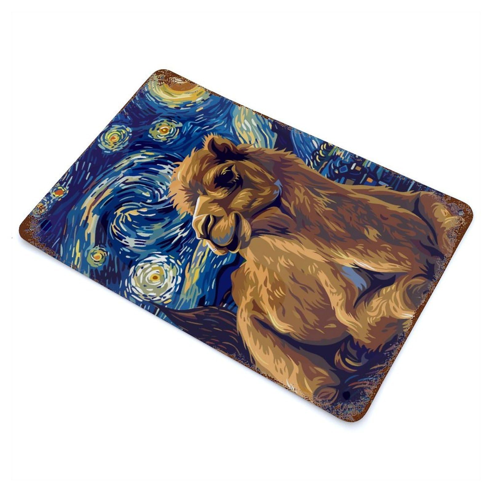 Camel in Starry Night Style Vintage Rust Metal Sign 11.8"x7.9", Classic Wall Plaque for Basement, Hobby Room And Garage Decor