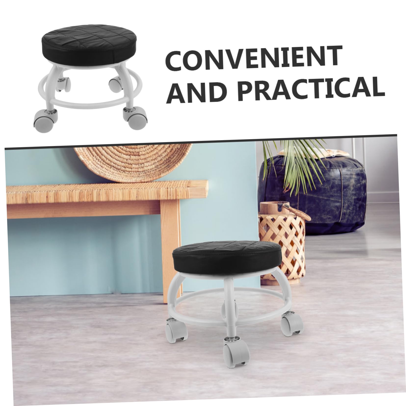 Sgabello Pedicure Ruote e PU, Seduta Comoda per Salone Spa, Poggiapiedi Estetista, Girevole Portatile per Casa