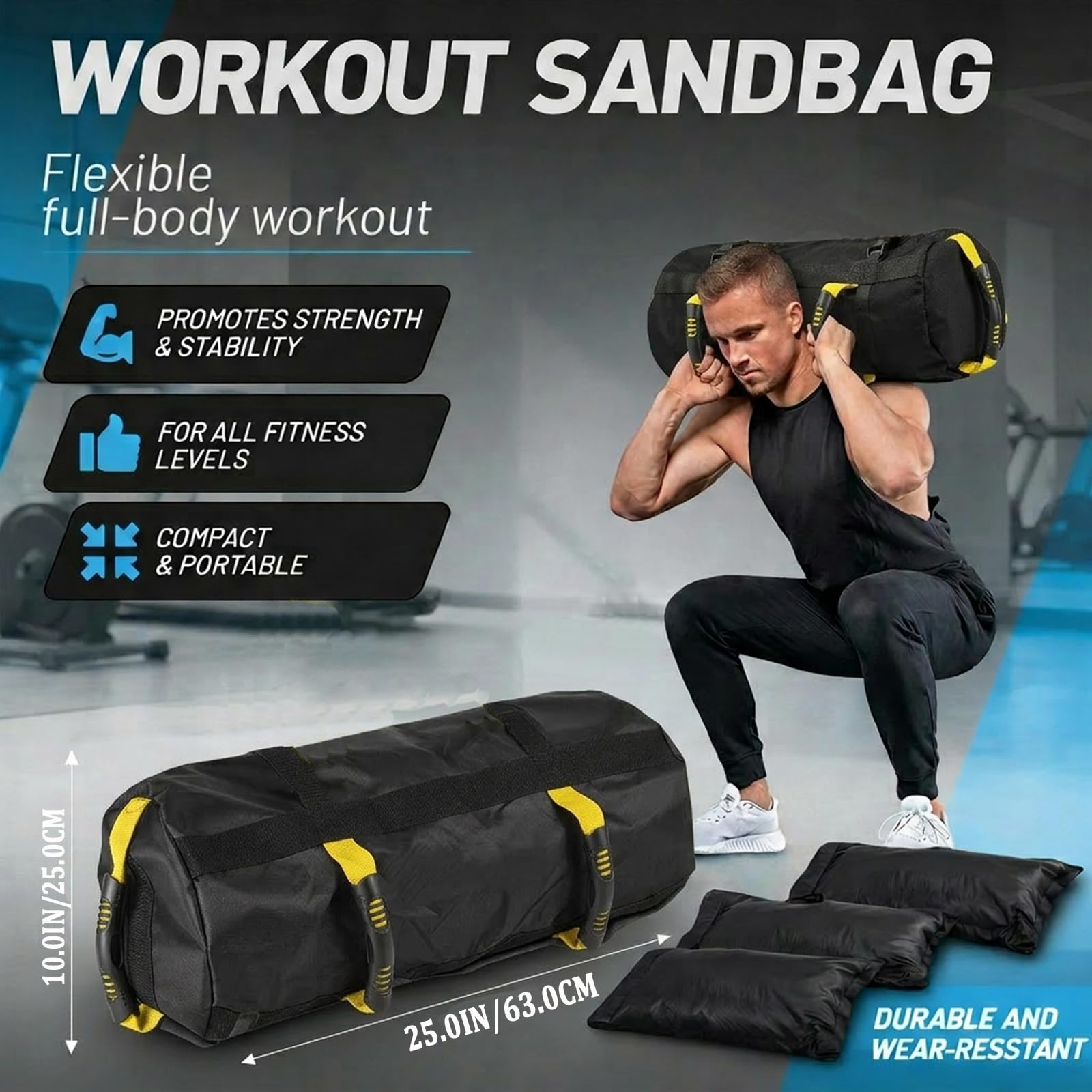 Sac de Sable Fitness Réglable Lesté avec Poignées pour Entraînement de Puissance