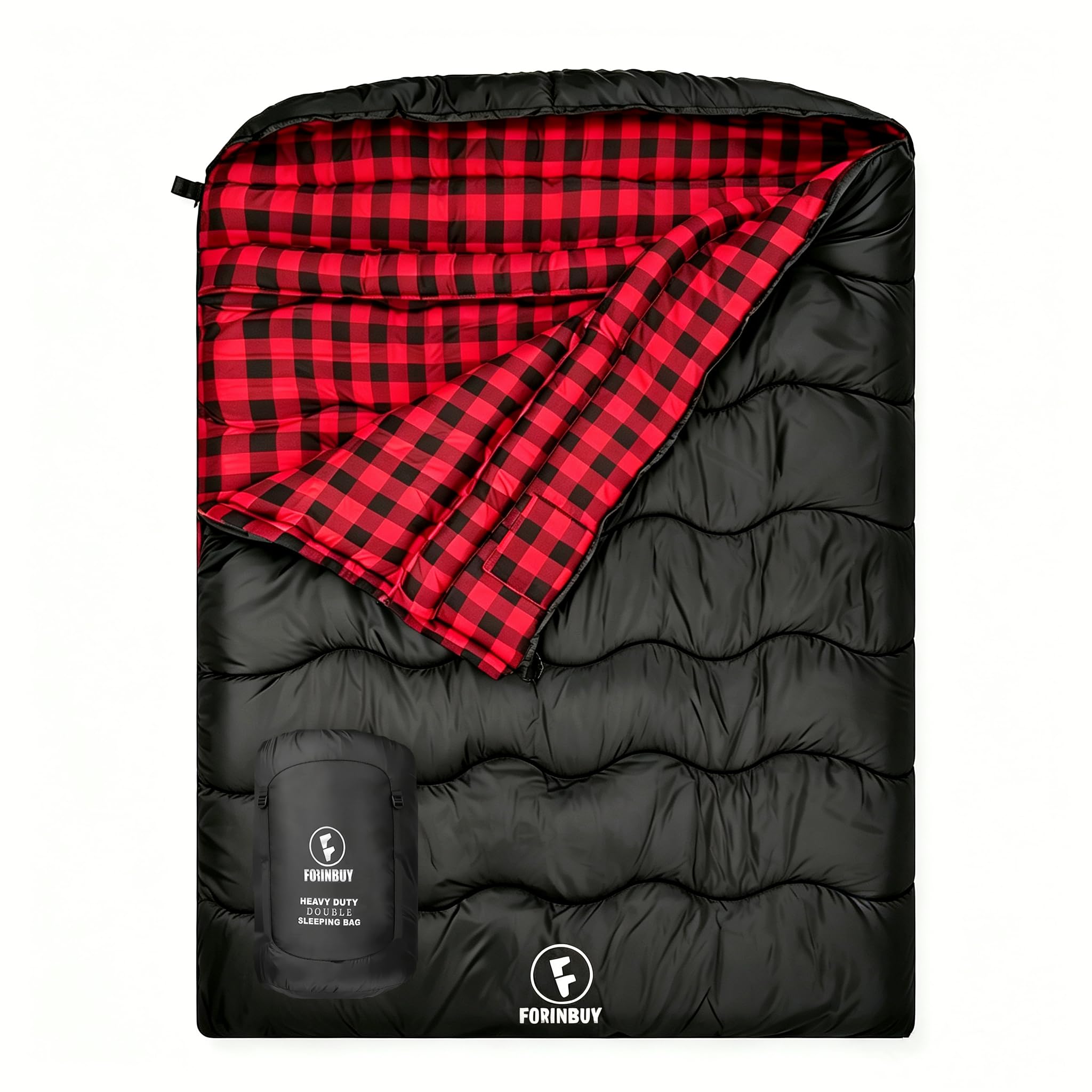 FORINBUY 0 Grad Flanell Doppelschlafsack Winter Schlafsack für 2 Personen | 100% Baumwoll-Flanell Futter,Heavy Duty,wasserabweisend & warm Deckenschlafsack ideal für Paare, Familien & Camping,RV-Reisen