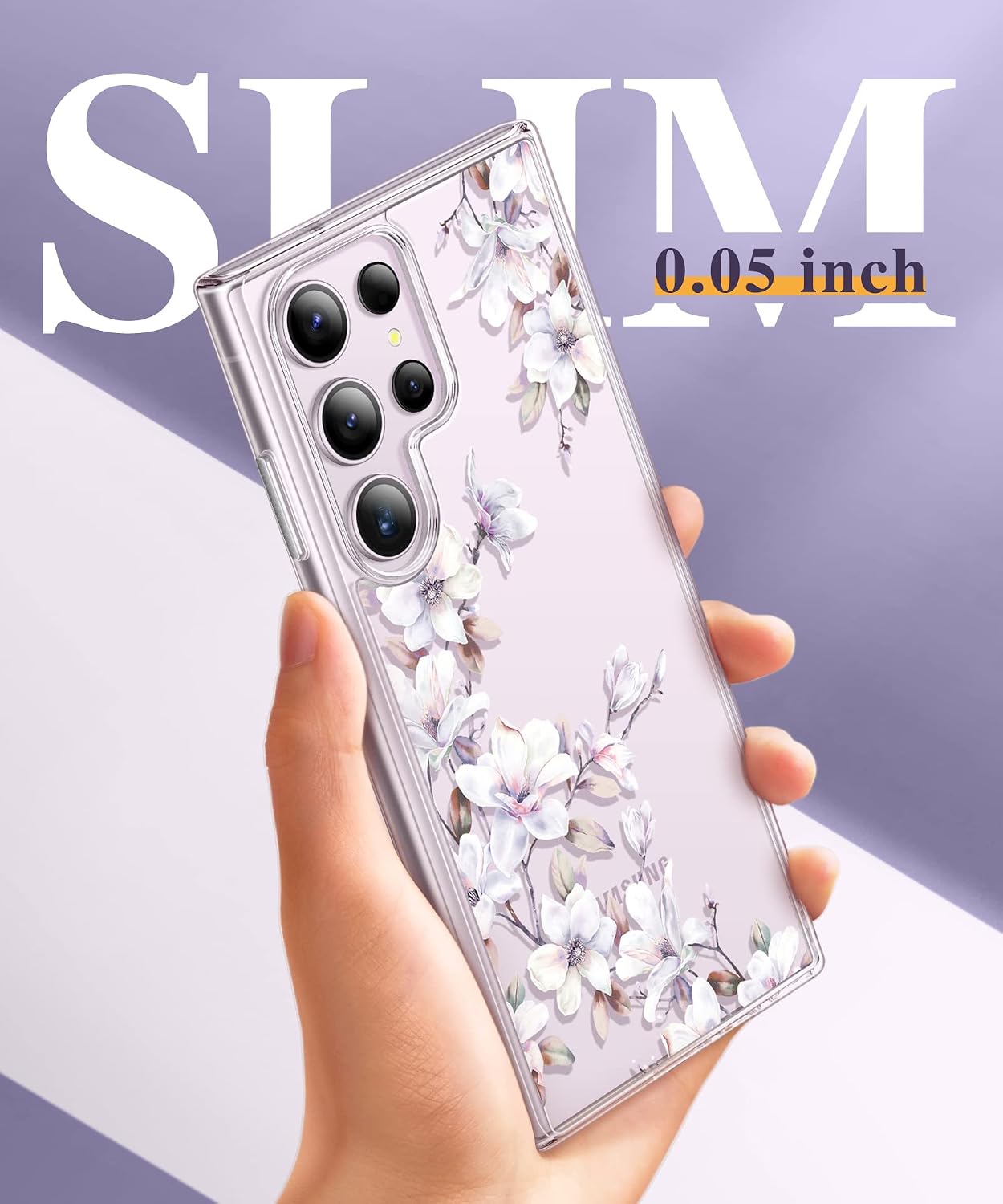 GVIEWIN for Samsung Galaxy S23 Ultra Case with Camera Lens Protector, Floral Slim Clear Shockproof Protective Hard PC+TPU Bumper Flower Women Girls Phone Cover 6.8" 2023 (Lilly/Light Purple)