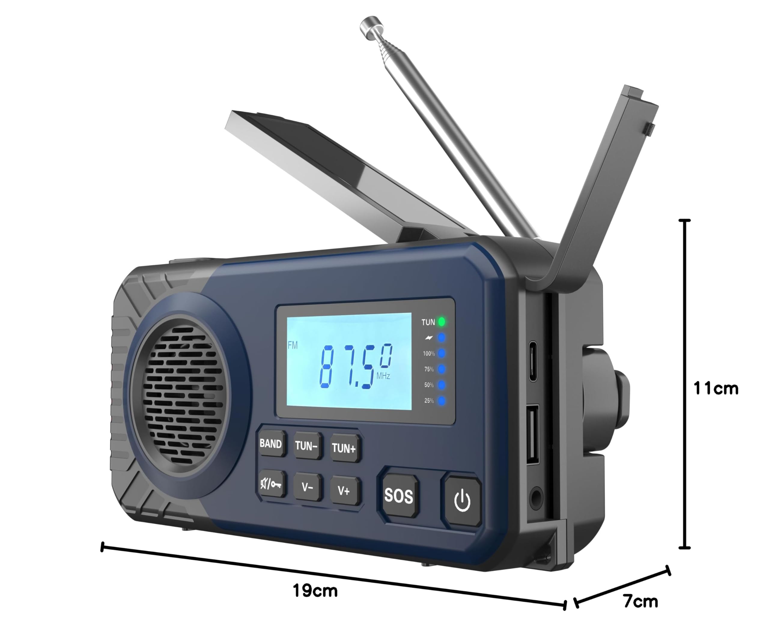 Acta Berg Radio à manivelle | Radio d'urgence avec manivelle et batterie 5000 mAh | Radio solaire avec récepteur mondial | Équipement d'urgence pour panne noire avec manivelle | Fonctionne comme lampe