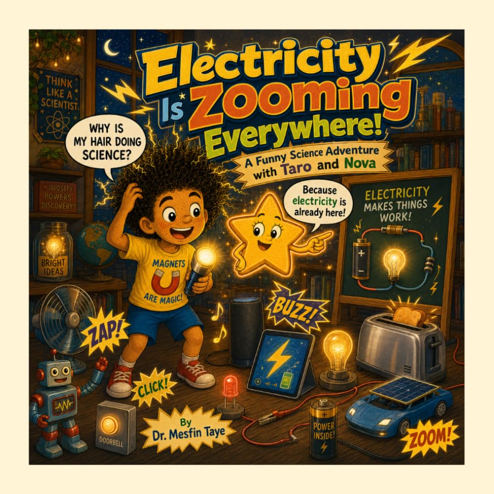 Electricity Is Zooming Everywhere!: A Funny Science Adventure with Taro and Nova (Zaps, Buzzes, Bright Ideas, and One Very Nervous Toaster — for ... (Taro and Nova's Funny Science Adventures)