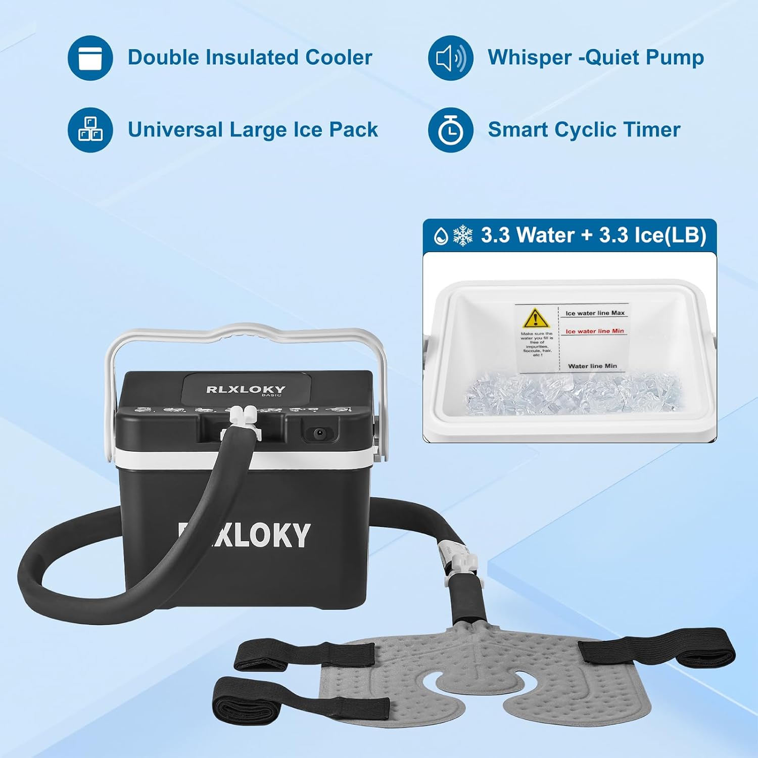 2.0 Basic Cold Therapy Machine with Programmable Timer, Ice Machine for Knee After Surgery, Cryotherapy Machine for Knee, Shoulder, Hip and Leg