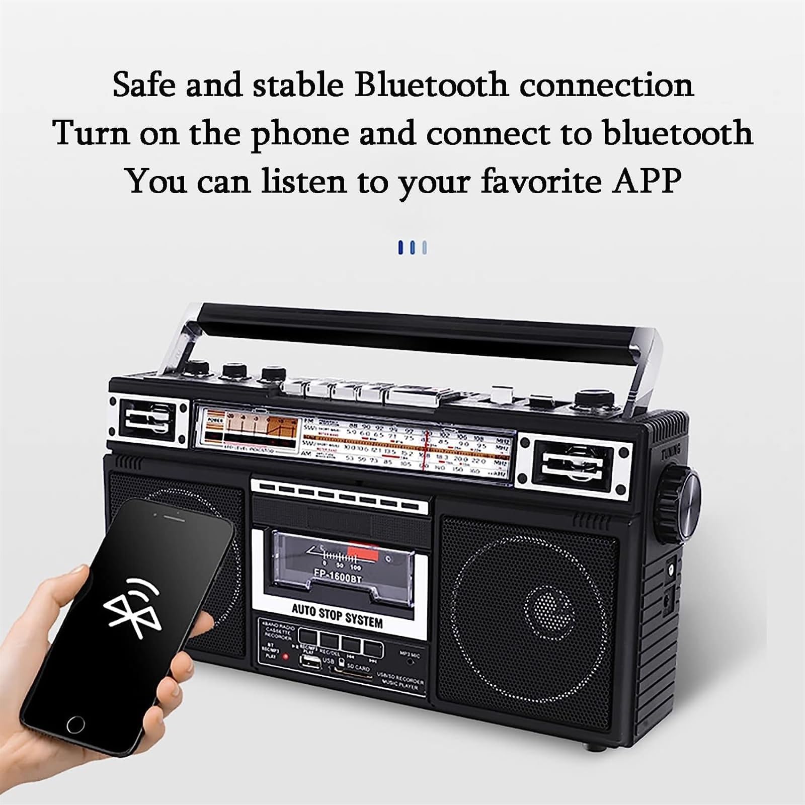 Lettore di cassette retrò con Bluetooth, riproduzione SD/USB, trascrizione e doppio audio HD per ascoltare musica nostalgica