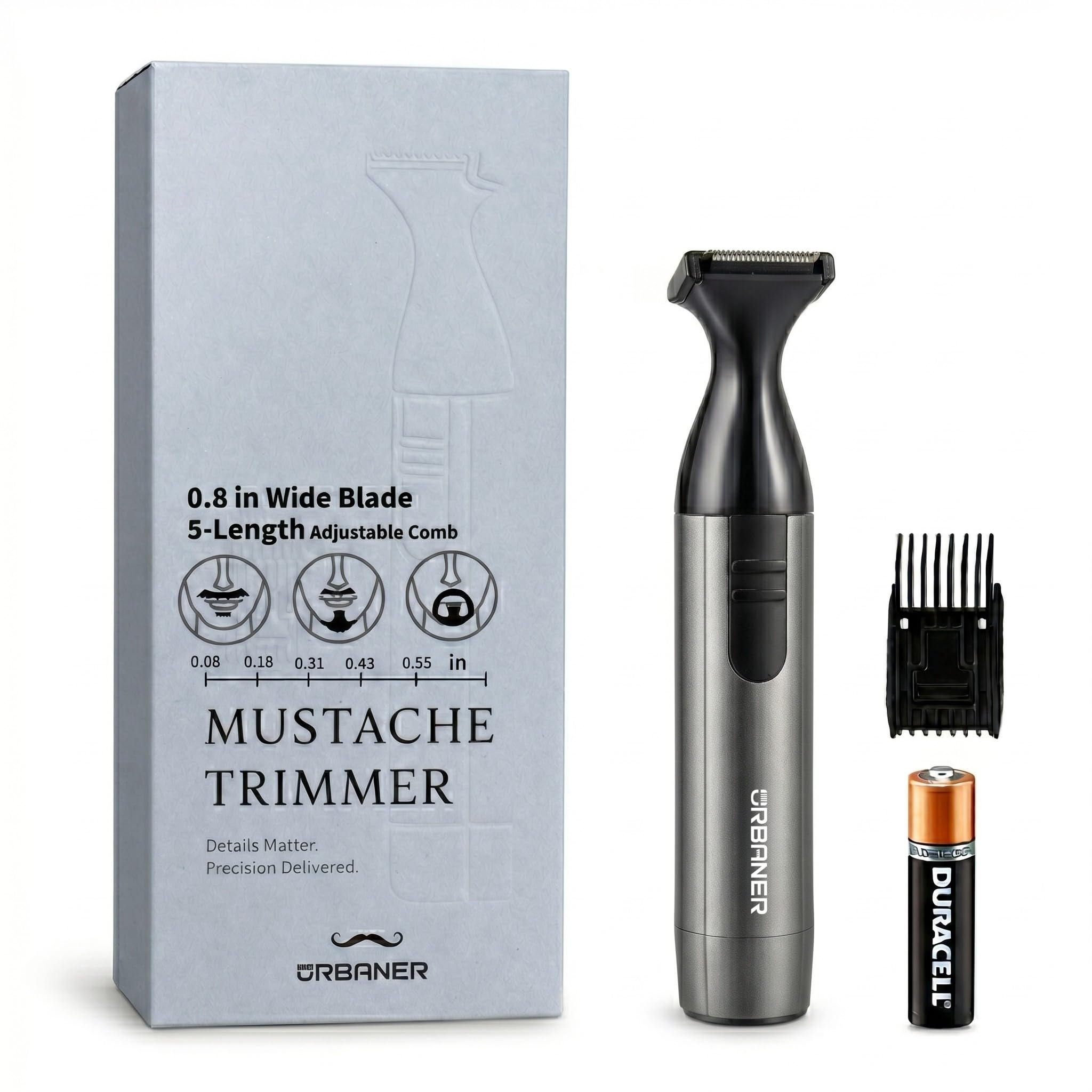 URBANER Schnurrbart-Trimmer für Männer, zeitlich begrenzter Bonus: Holen Sie sich eine zusätzliche Nasen- und Ohrentrimmerklinge, japanischer Motor, wasserdicht, leicht, batteriebetriebener