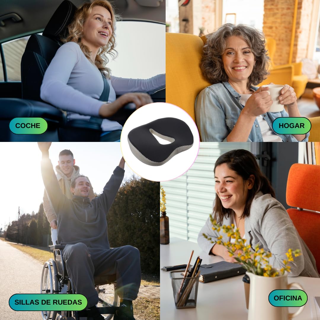 Cojín Ortopédico Viscoelástico Alivio para Hemorroides, Ciática y Dolor de Coxis – Alta Densidad, Diseño Ergonómico, Funda Lavable, Ideal para Oficina, Hogar y Viajes
