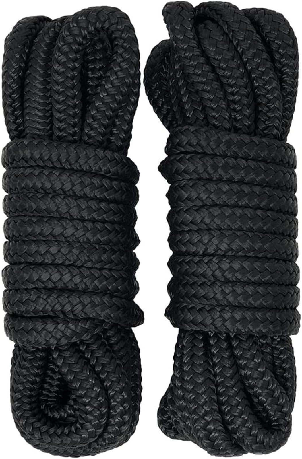 THE WHITE SHOP 2pcs 3/8" x 15' Double Braided Nylon Boat Dock Lines with 15" Eyelet, Marine-Grade Dock Lines for Boats/Boat Lines Dock Ties - Black Marine Rope - Boat Ropes for Docking