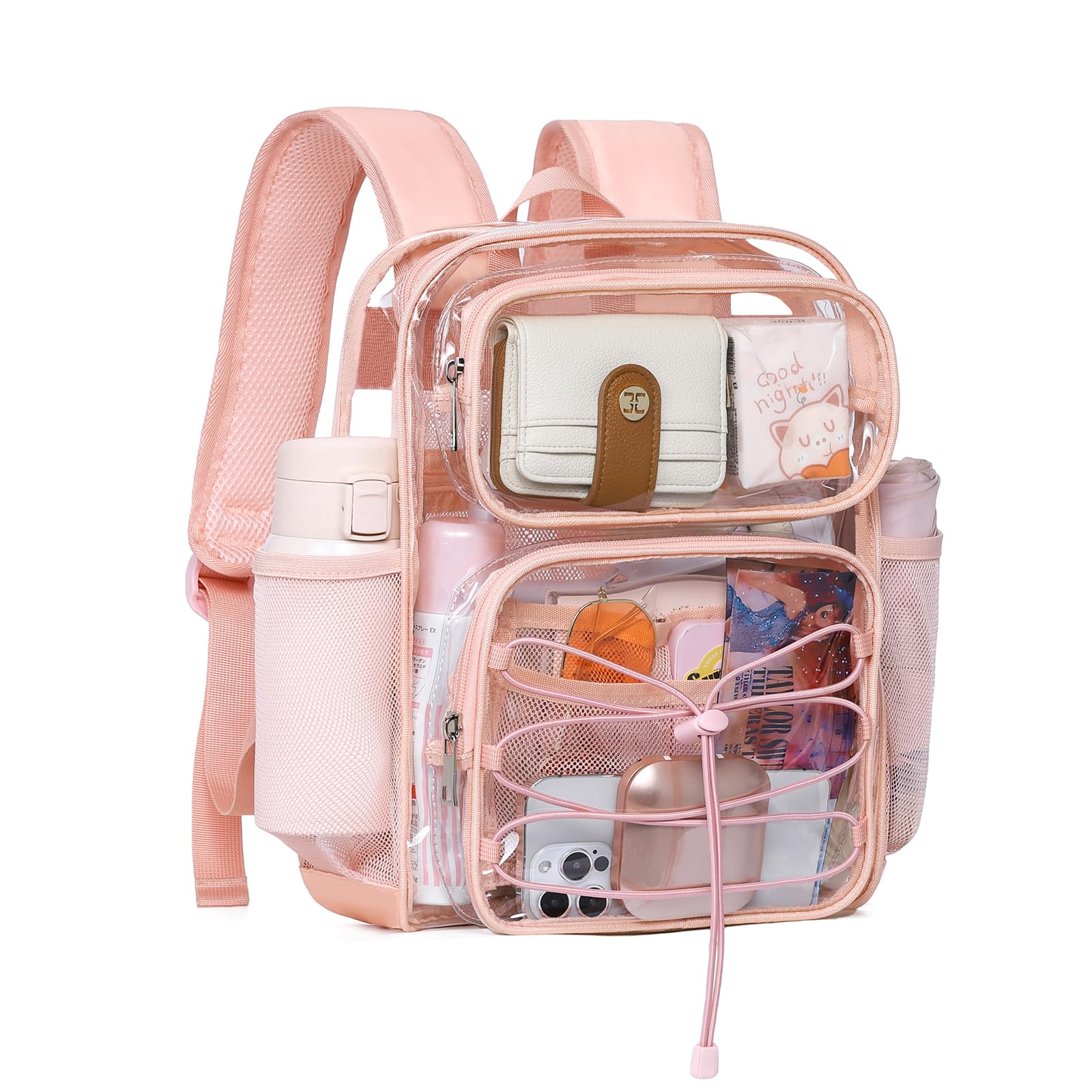 Telena Small Clear Bag for Stadium Events Heavy Duty PVC Transparent Mini Backpack Pink