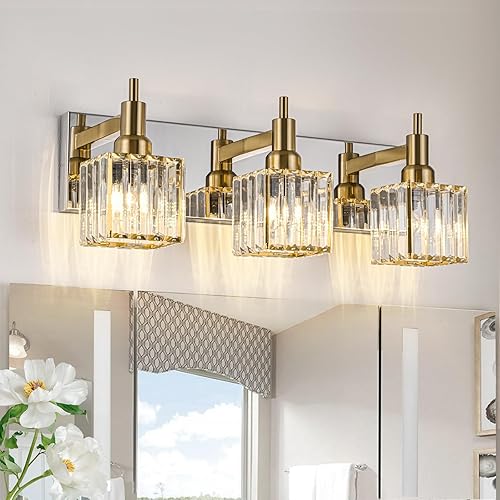 Miniatura 16 de Moderna lámpara de tocador de baño de cristal de 3 luces de latón para pared, sobre espejo, iluminación de tocador negra y dorada para baño, Sombra