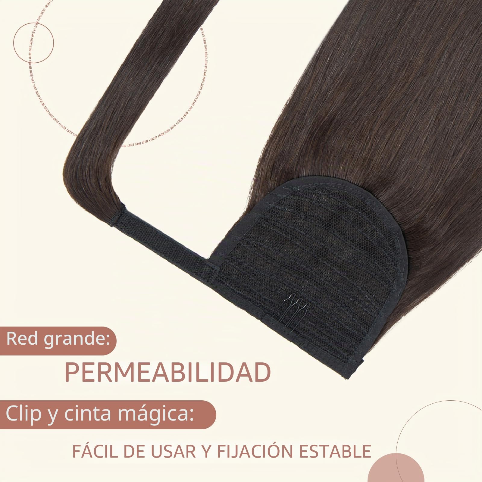 Elailite Coletas Postizas Pelo Natural Clip Extensiones #02 Castaño Oscuro - 55cm Cabello Humano Coleta Postiza Cola de Caballo 95g