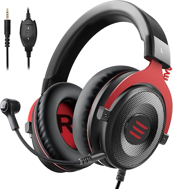 EKSA Gaming Headset, Wired Headphones with Microphone, 3D Stereo Sound Comfortable Fit, Plug-in HD Mic Gaming Headphones for PC PS4 PS5 Xbox One Computer Laptop Phone