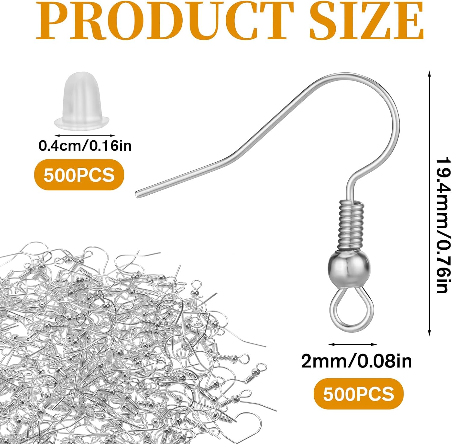 500 Pcs Stainless Steel Earring Hooks, Sliver Ear Hooks for Jewelry Making with 500pcs Silicone Ear Backs Stoppers Earring Making Supplies Kit, Ears Wires French Wire Hook - Image 2