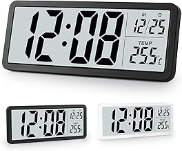 Sukeen Digital Wall Clock Battery Operated,Wall Clock Digital Clock with Big Digits,Temperature,12/24 Hr,Desk Clock for living Room Bedroom Office School Garage Warehouse-Black