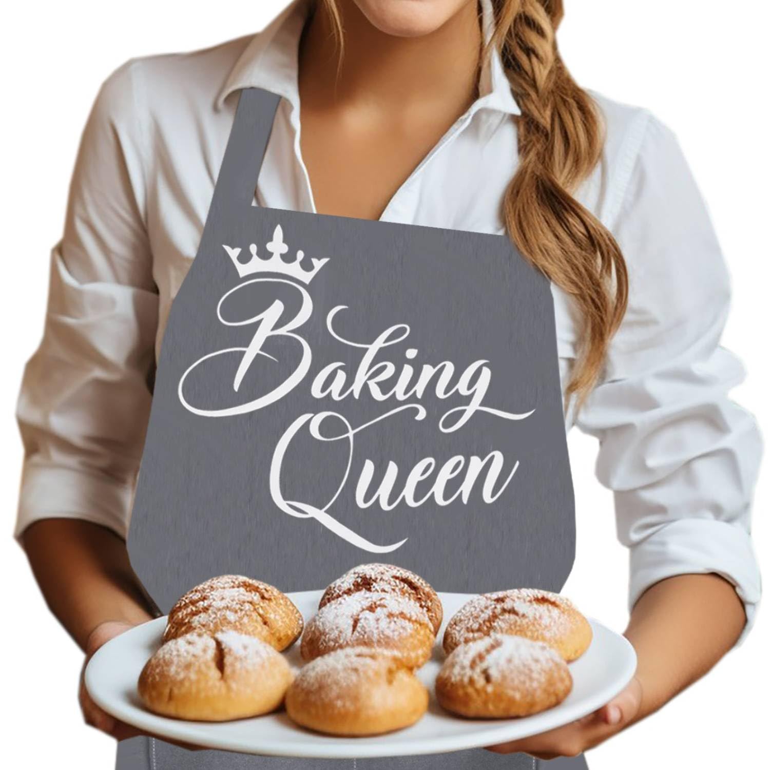 LINEN CLOSET® Baking Aprons for Women Baker Aprons for Men Funny Baking Gifts for Bakers Wife Husband Mother Daughter Kitchen Apron with Pockets- baking queen apron
