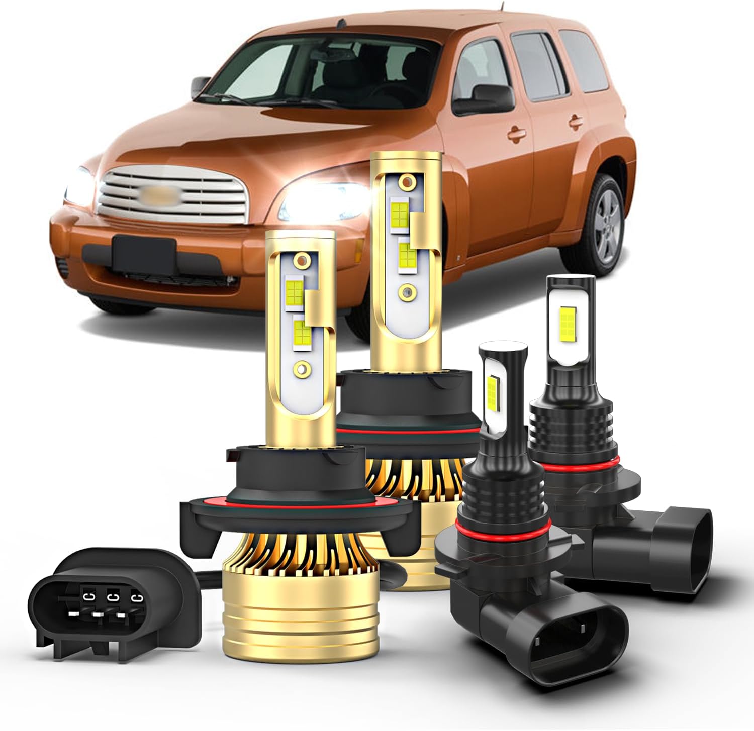 For Chevrolet HHR 2006 2007 2008 2009 2010 2011 LED Bulbs Combo,4pcs Super Bright White High Low Beam and Fog Lights LED Blubs Package.