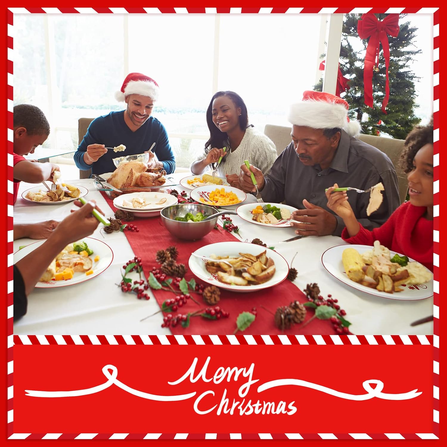 EBOOT 60 Pcs Christmas Plates Christmas Tree Plastic Plates Round Disposable Dessert Dinner supply for Holiday Party Supplies, 10.25 Inch and 7.5 Inch(Red,Cute Style)