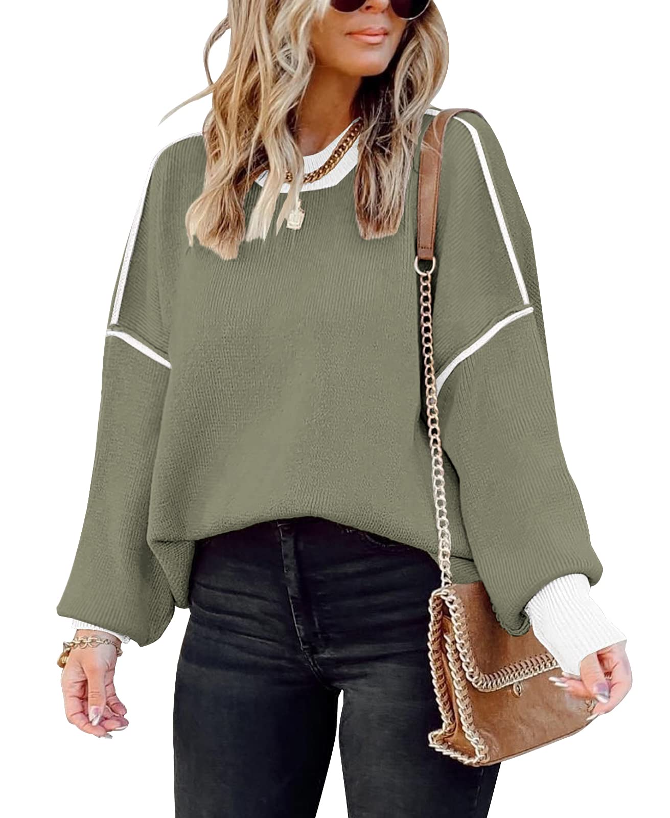 Womens Oversized Sweaters Fall 2026 Fashion Clothes Colorblock Knit Tops