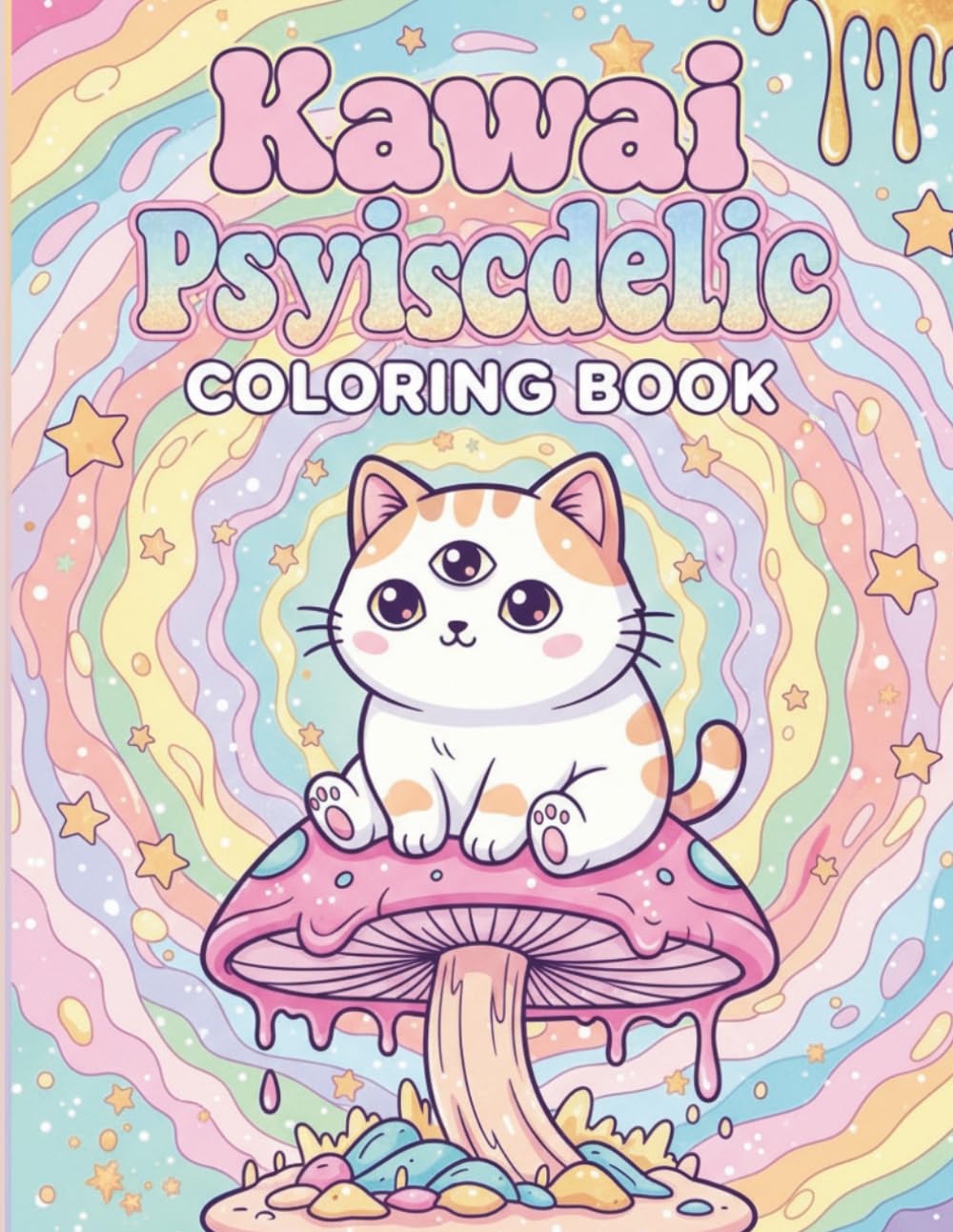 Kawaii Psychedelic Coloring Book: 50 Trippy and Cute Designs Featuring Creepy Kawaii Creatures, Melting Landscapes, and Groovy Mushrooms for Stress Relief and Radical Relaxation