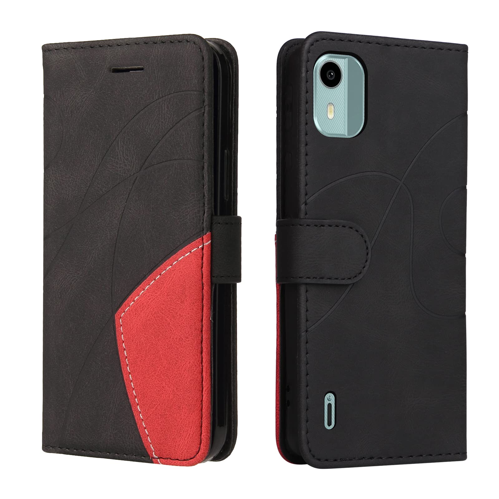 Protective Phone Case for Nokia C12, PU/TPU Vintage Flip Leather Shockproof Cover Magnetic Book Style Wallet, Black
