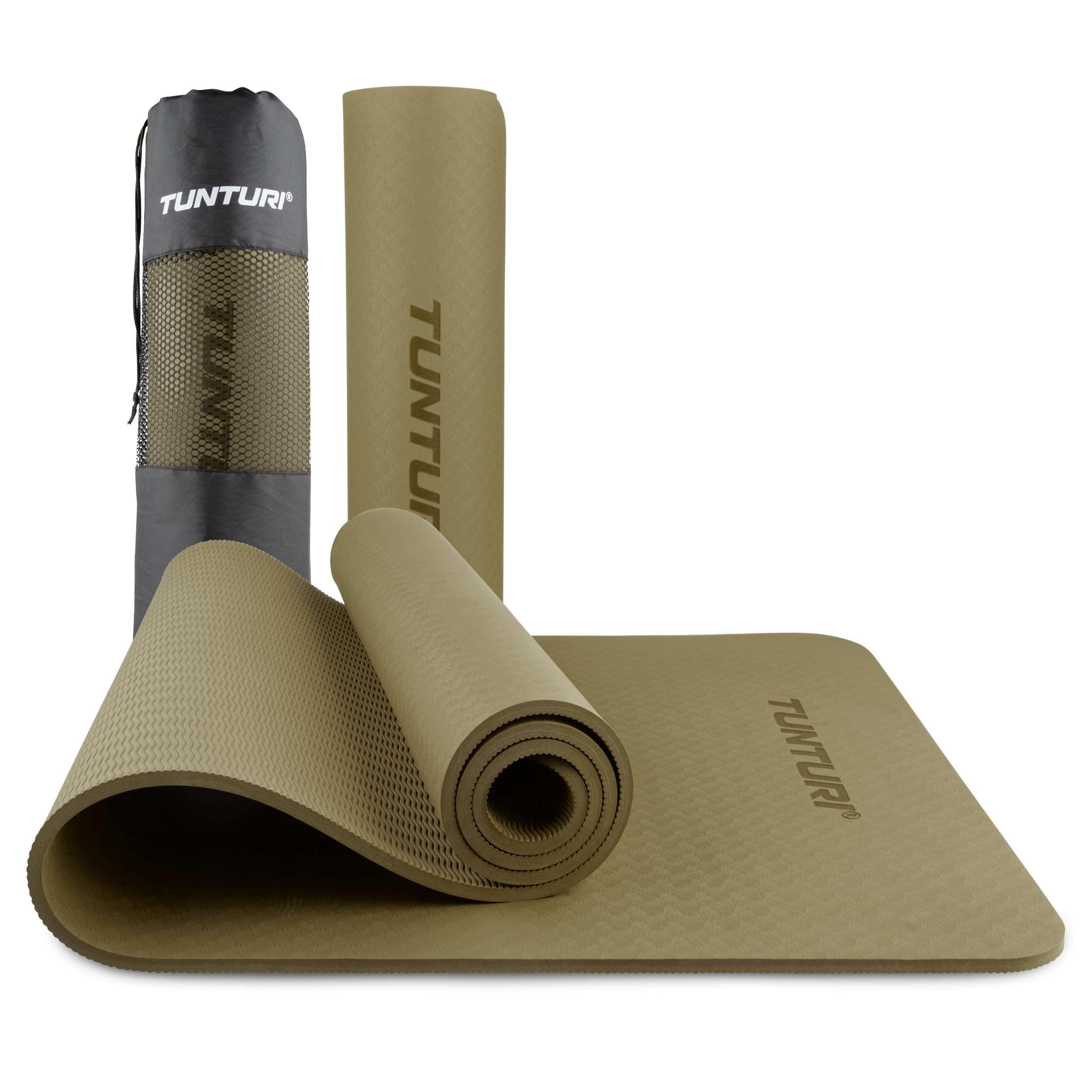 Tunturi Esterilla de yoga gruesa de 8 mm, antideslizante, con correa de transporte, para yoga y pilates, 183 x 61 x 0,8 cm, especialmente cómoda