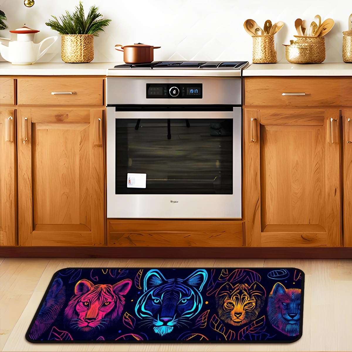 Colorful Tiger Kitchen Floor Mat, Area Rugs 17''x51'' Laundry Room Rug Runner for Laundry Room, Kitchen, Bathroom, and Mudroom