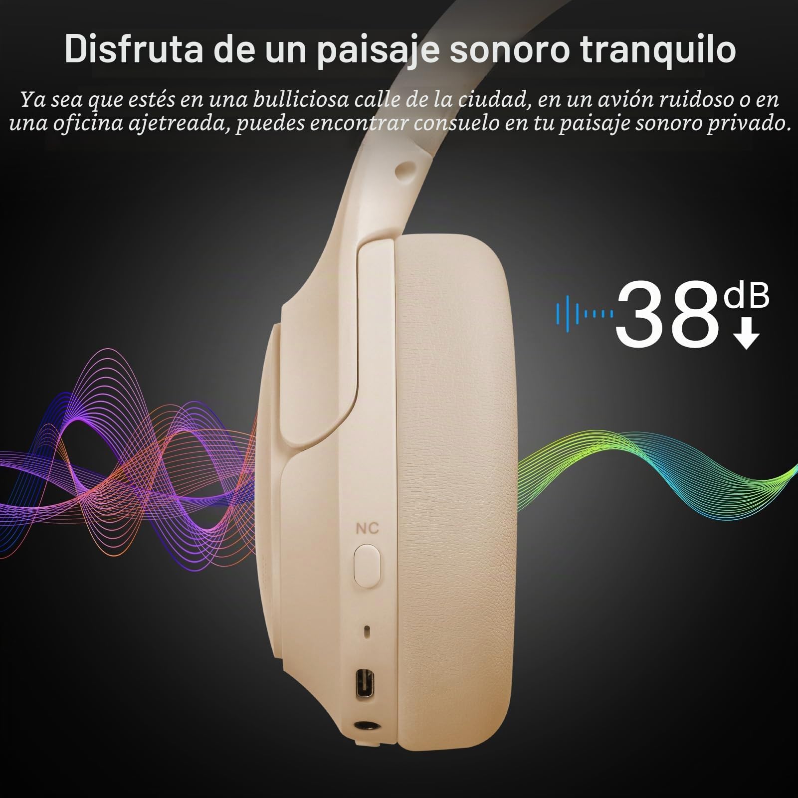 TOZO HT2 Cascos Inalámbricos Bluetooth ANC Híbrida y 60H Reproducción | ORIGX Sonido premium, 32 EQs con TOZO App, llamadas ENC nítidas, diadema ajustable, plegable portátil, conexión 3.5mm y USB-C