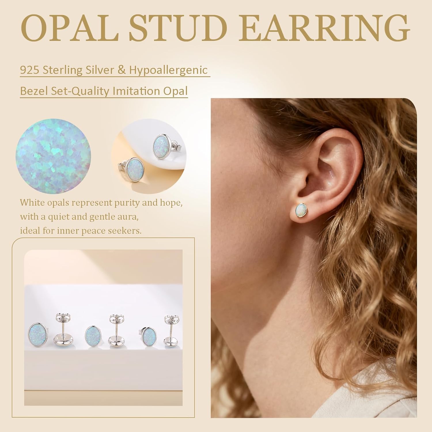 Opal Stud Earrings for Women Men, 925 Sterling Silver Hypoallergenic Earrings, Round & Oval Bezel Set Created Opal, Multi-Color Jewelry Gift (White/Red/Blue/Green) - Image 5