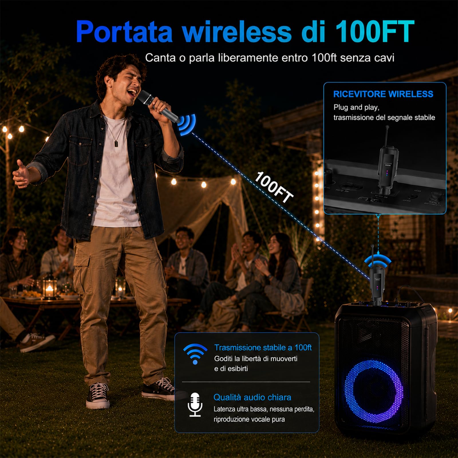 Aveek Microfono Wireless, Microfono Wireless per Karaoke Set, Microfono Karaoke Ricaricabile, Interfaccia 6.35mm/3.5mm, Adatto per Altoparlanti, Canto, Matrimoni, Dj, Feste