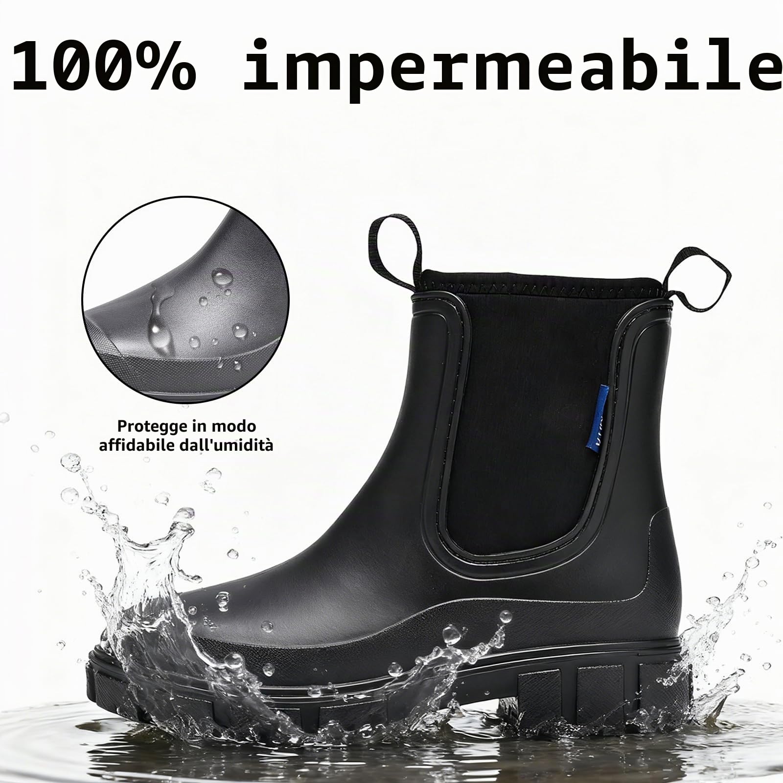 Stivali di Gomma da Donna Foderati Chelsea Impermeabile Antivento a Mezza Altezza Boots da Pioggia Comode Stivaletti da Giardino 36-41EU