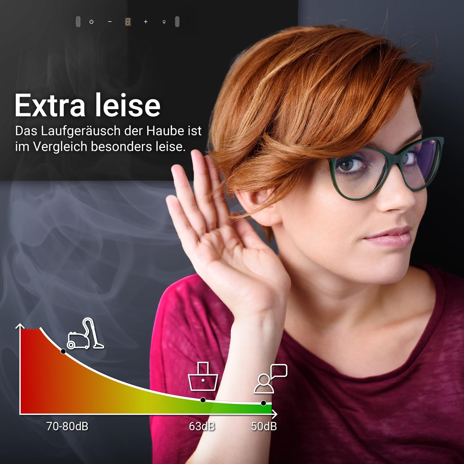 KKT KOLBE Dunstabzugshaube 60 cm Umluft Abluft Kopffrei Wandhaube Schwarz Glas LED-Beleuchtung Edelstahl Gestensteuerung SensorTouch BASE6004S