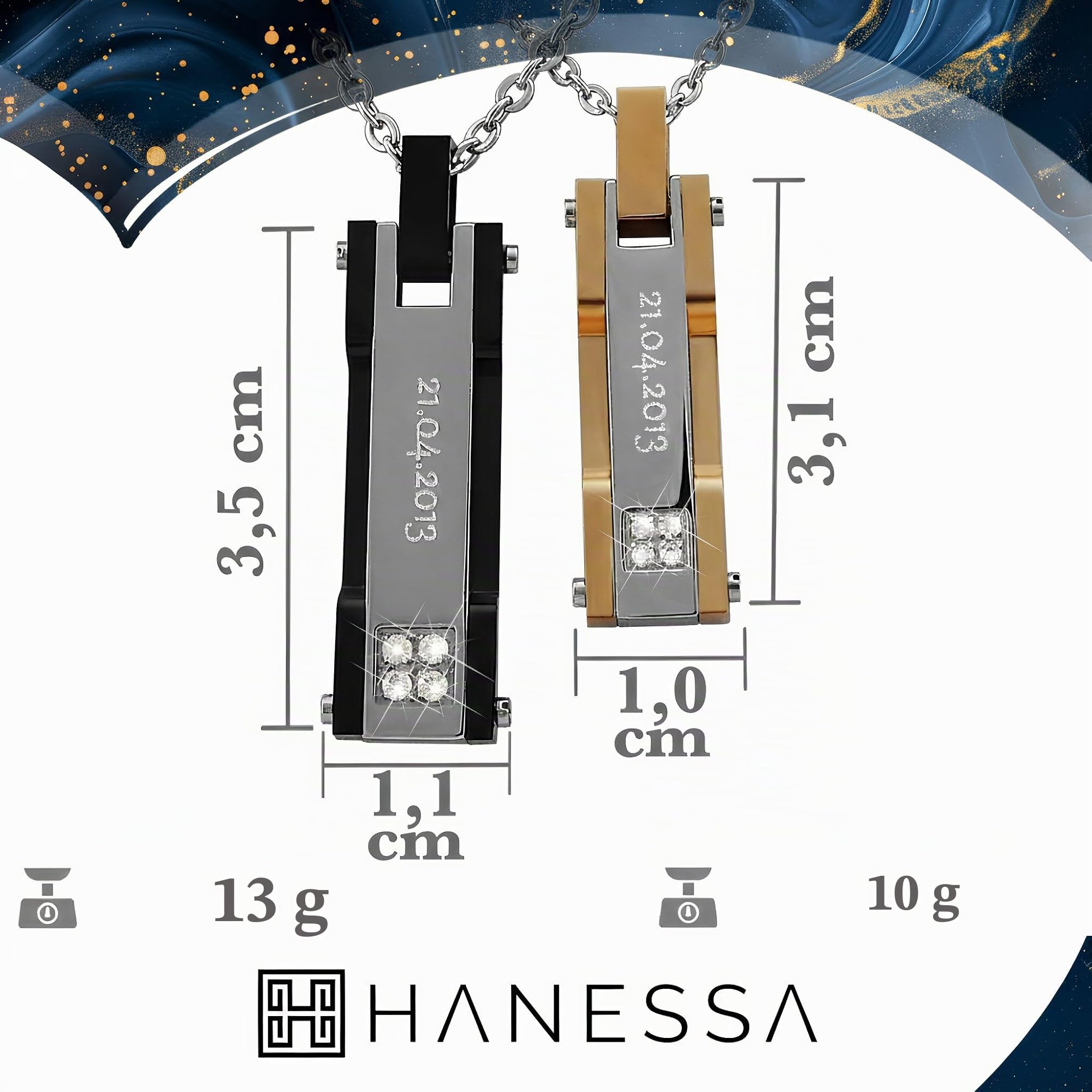 Personalisierte Kette mit Gravur Edelstahl mit Anhänger Rechteck in silber schwarz gold - Personalisierte Halskette für Frauen Männer Damen Herren - Personalisierter Schmuck